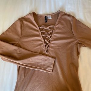H&M Long Sleeve Dress in Tan
